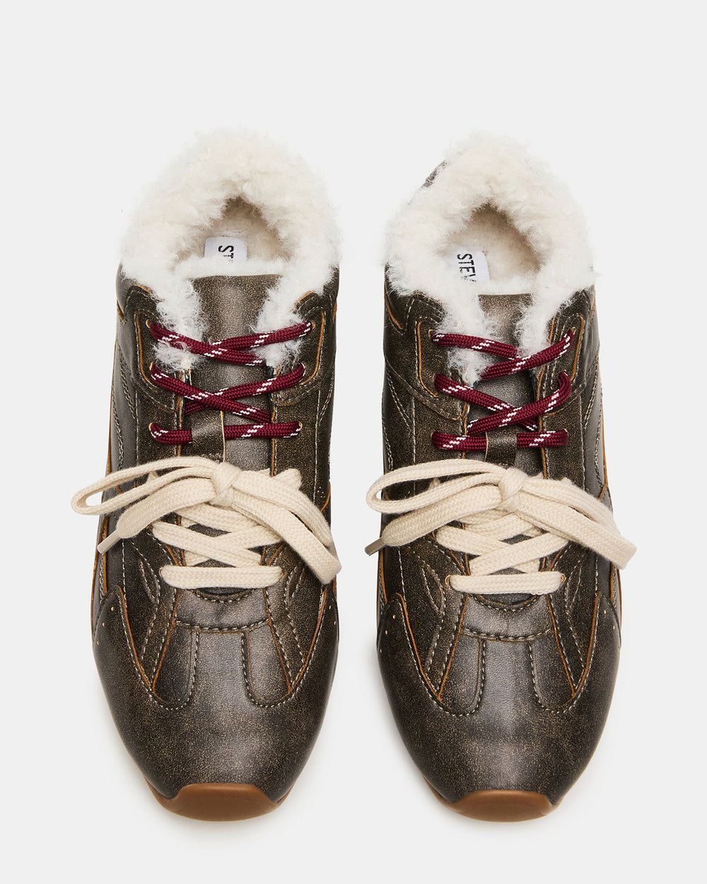 AZIEL Faux Fur Brown Distressed Low-Top Lace-Up Women's Sneakers | Steve Madden Sale