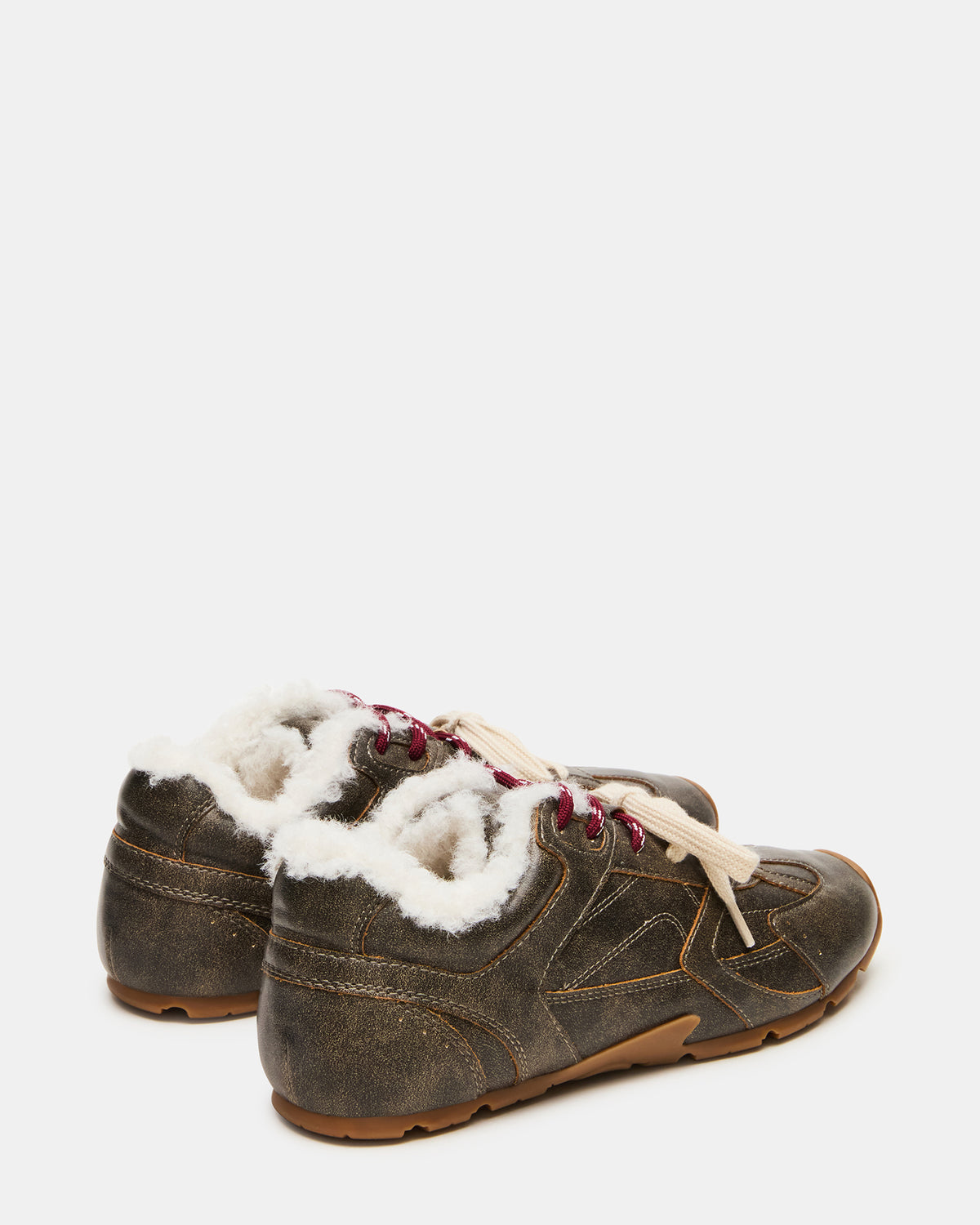 AZIEL Faux Fur Brown Distressed Low-Top Lace-Up Women's Sneakers | Steve Madden Sale