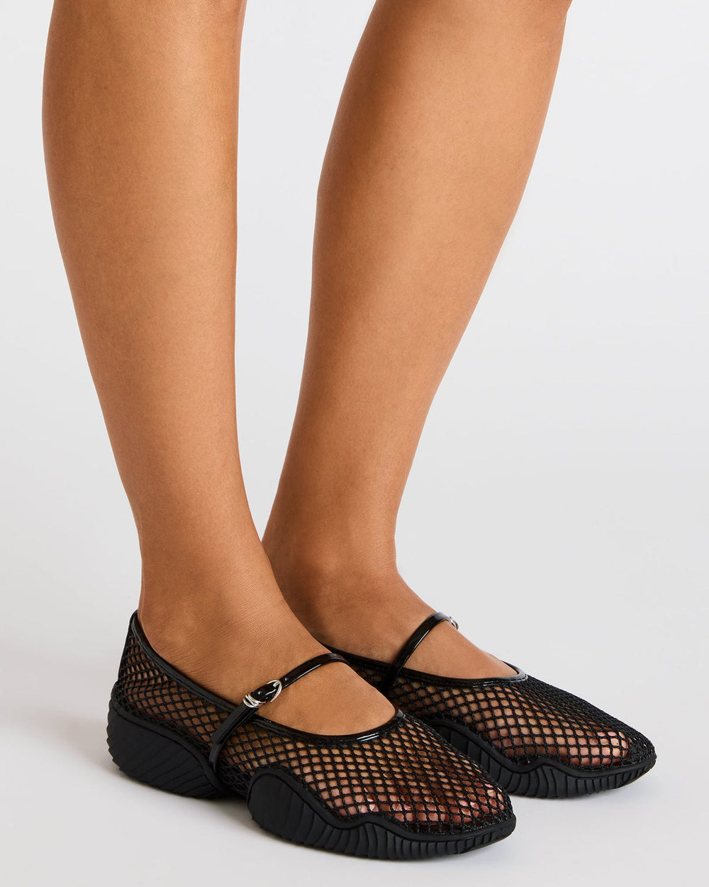 VICKEE Black Mesh Mary Jane Buckle Chunky Sole Ballet Women's Sneaker | Steve Madden on Sale