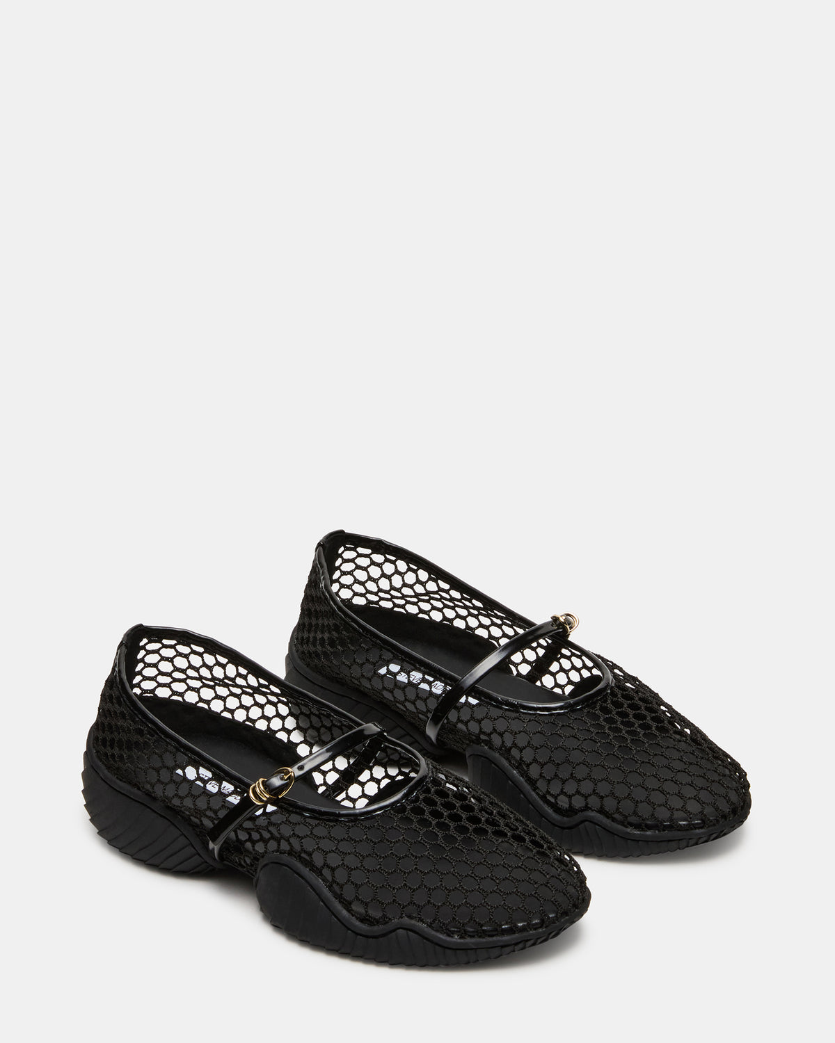 VICKEE Black Mesh Mary Jane Buckle Chunky Sole Ballet Women's Sneaker | Steve Madden on Sale
