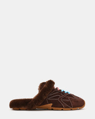AZIEL MULE Faux Fur Chocolate Brown Suede Low-Top Lace-Up Slip-On Women's Sneaker | Steve Madden discount