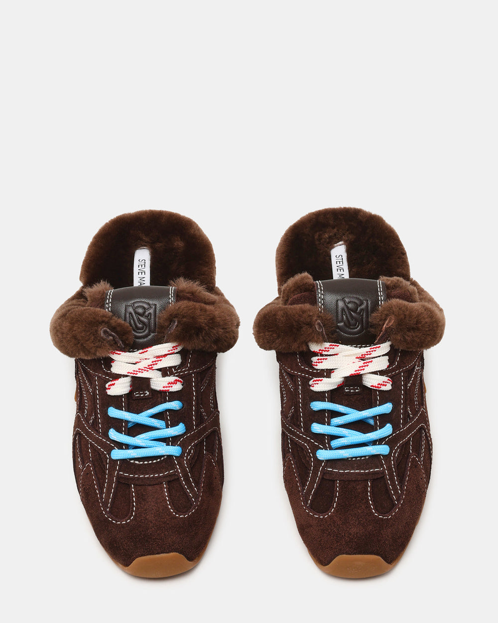 AZIEL MULE Faux Fur Chocolate Brown Suede Low-Top Lace-Up Slip-On Women's Sneaker | Steve Madden discount