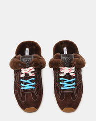 AZIEL MULE Faux Fur Chocolate Brown Suede Low-Top Lace-Up Slip-On Women's Sneaker | Steve Madden discount