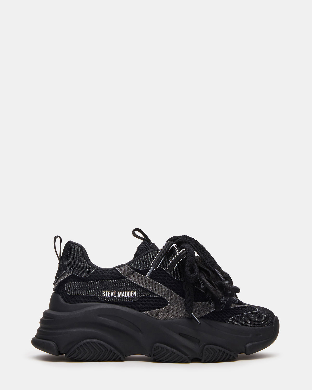PRYCE Black Low-Top Lace-Up Chunky Platform Women's Sneaker | Steve Madden US