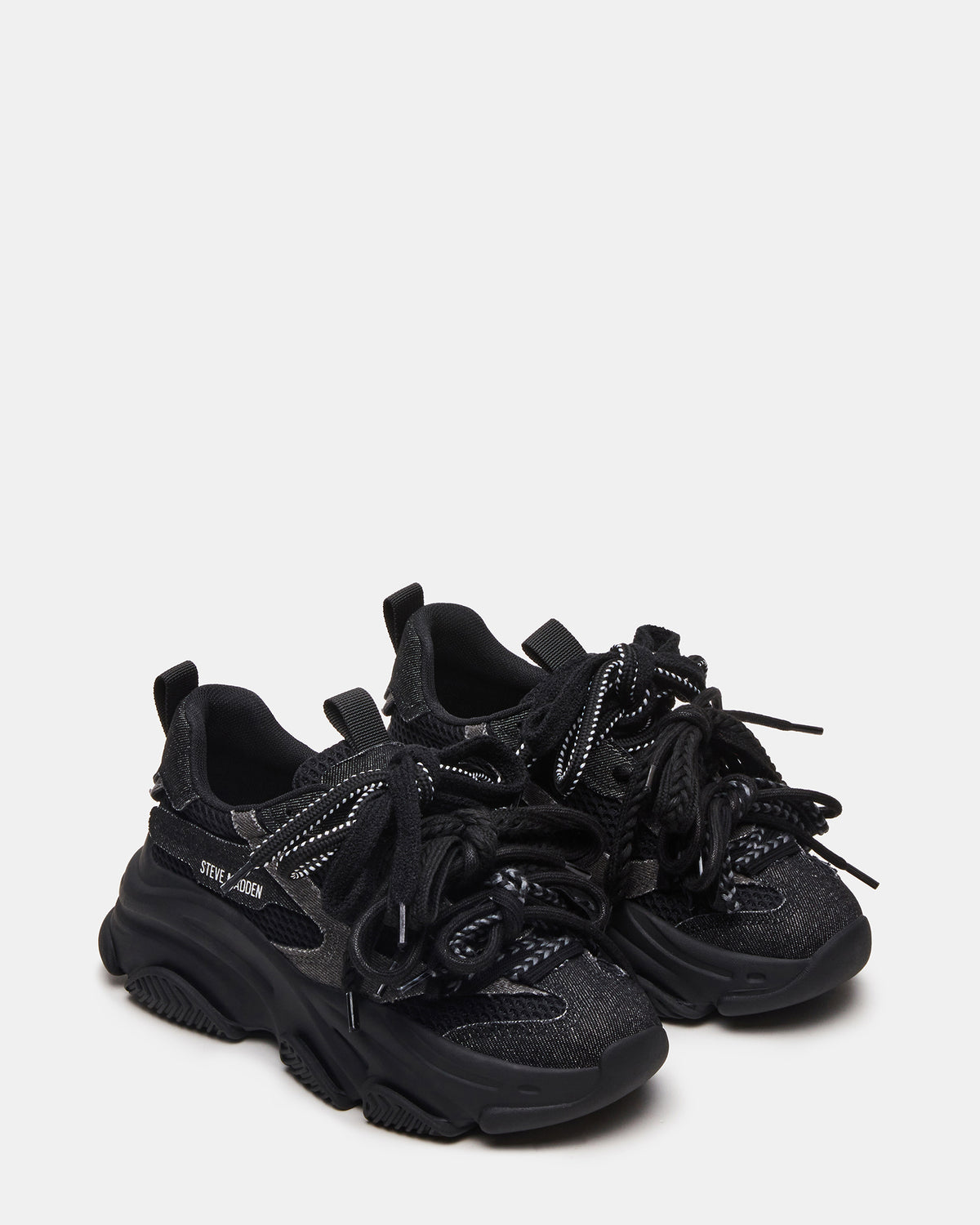 PRYCE Black Low-Top Lace-Up Chunky Platform Women's Sneaker | Steve Madden US