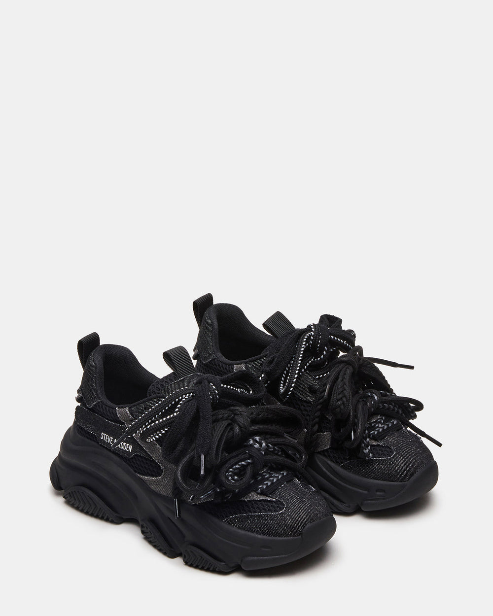 PRYCE Black Low-Top Lace-Up Chunky Platform Women's Sneaker | Steve Madden US