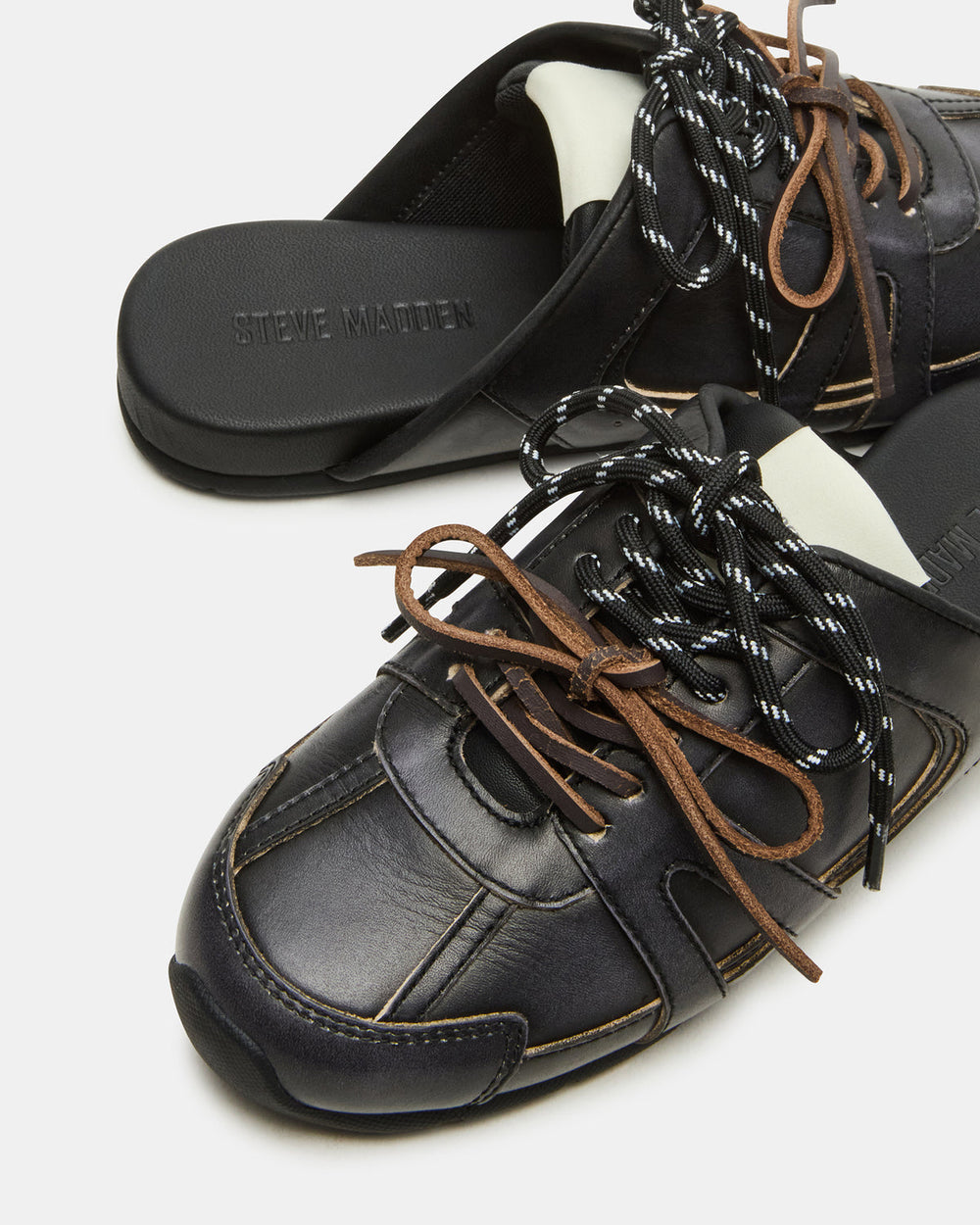MAYSA Black Distressed Women's Low-Top Slip-On Mule Sneakers | Steve Madden Sale