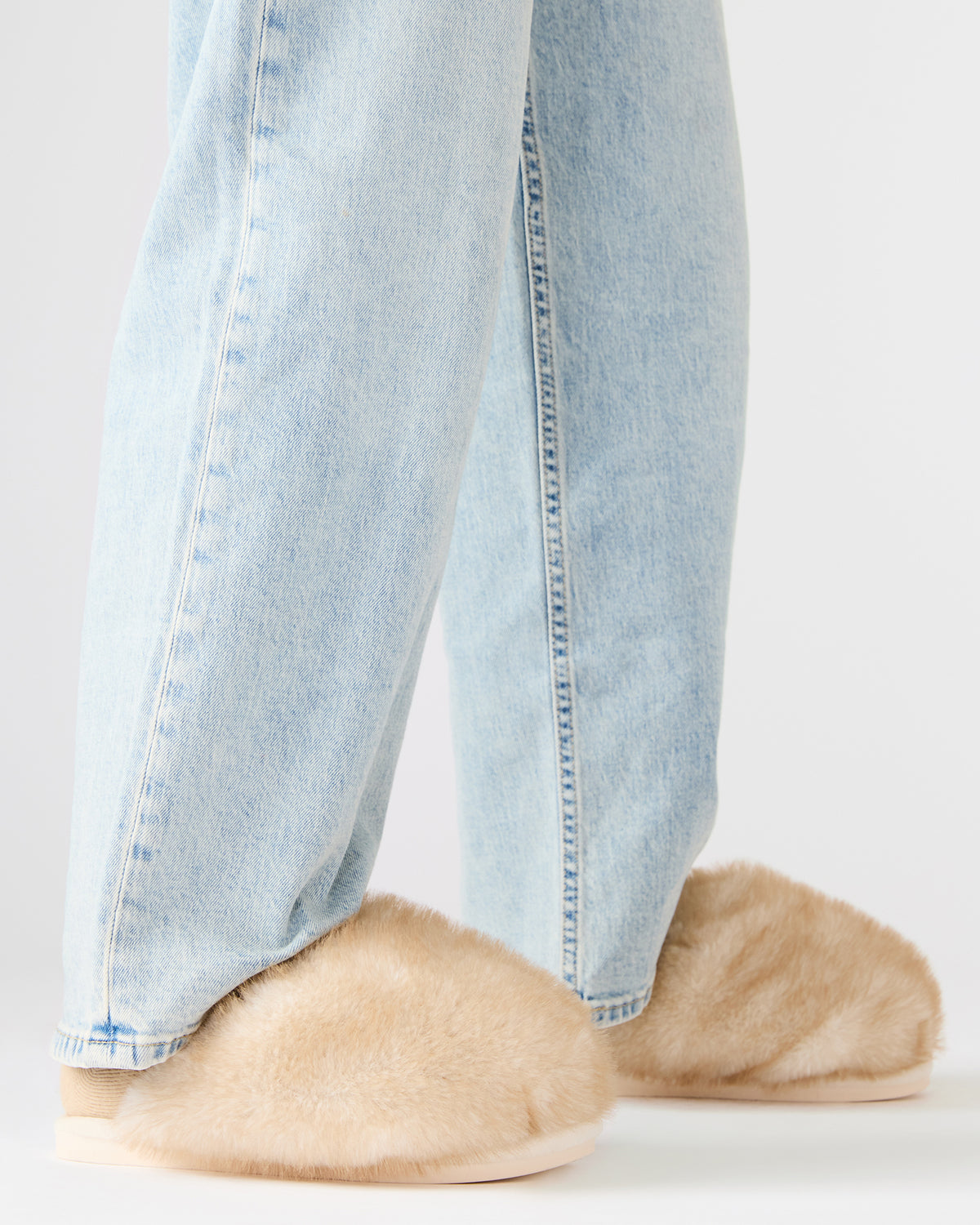 POOF Natural Slip-On Faux Fur Mule Women's Flat | Steve Madden discount