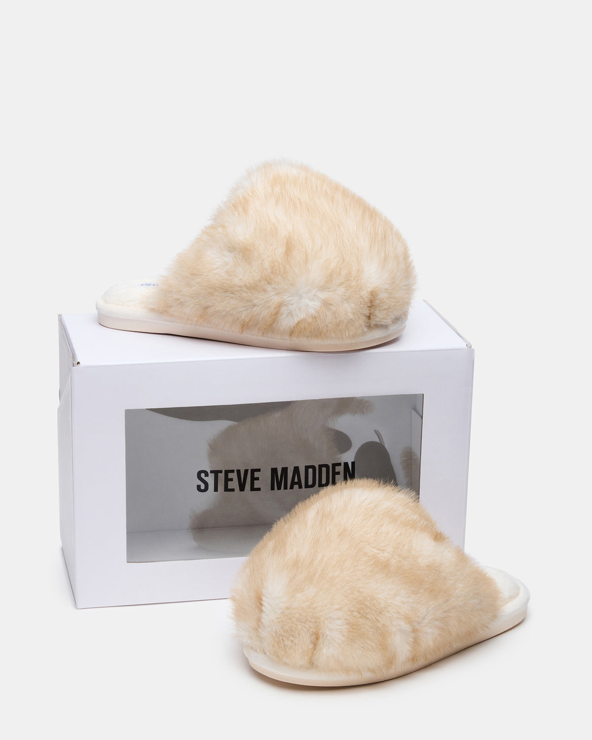 POOF Natural Slip-On Faux Fur Mule Women's Flat | Steve Madden discount