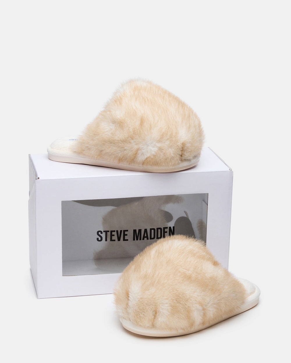 POOF Natural Slip-On Faux Fur Mule Women's Flat | Steve Madden discount