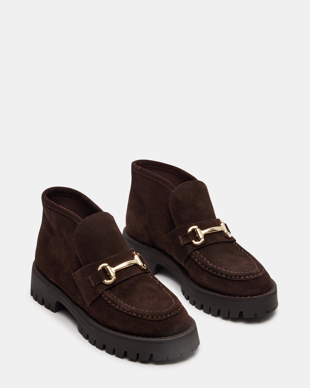 LEON Chocolate Brown Suede Platform Lug Sole Women's Loafer | Steve Madden Sale