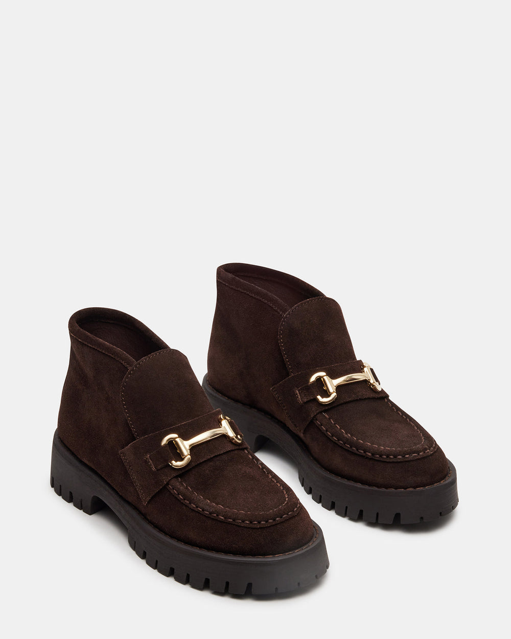LEON Chocolate Brown Suede Platform Lug Sole Women's Loafer | Steve Madden Sale
