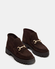 LEON Chocolate Brown Suede Platform Lug Sole Women's Loafer | Steve Madden Sale
