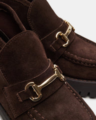 LEON Chocolate Brown Suede Platform Lug Sole Women's Loafer | Steve Madden Sale