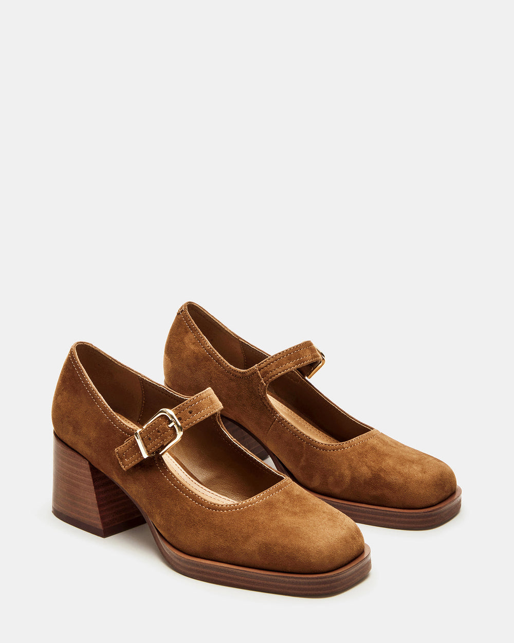 LISBON Chestnut Suede Square-Toe Mary Jane Women's Loafer | Steve Madden for Sale