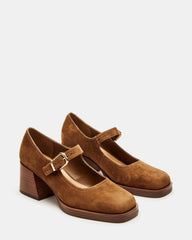 LISBON Chestnut Suede Square-Toe Mary Jane Women's Loafer | Steve Madden for Sale