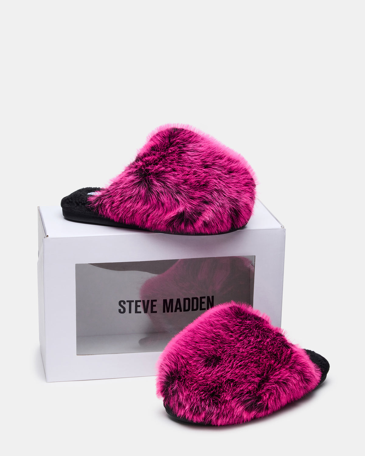 POOF Fushia Slip-On Faux Fur Mule Women's Flat | Steve Madden on Sale