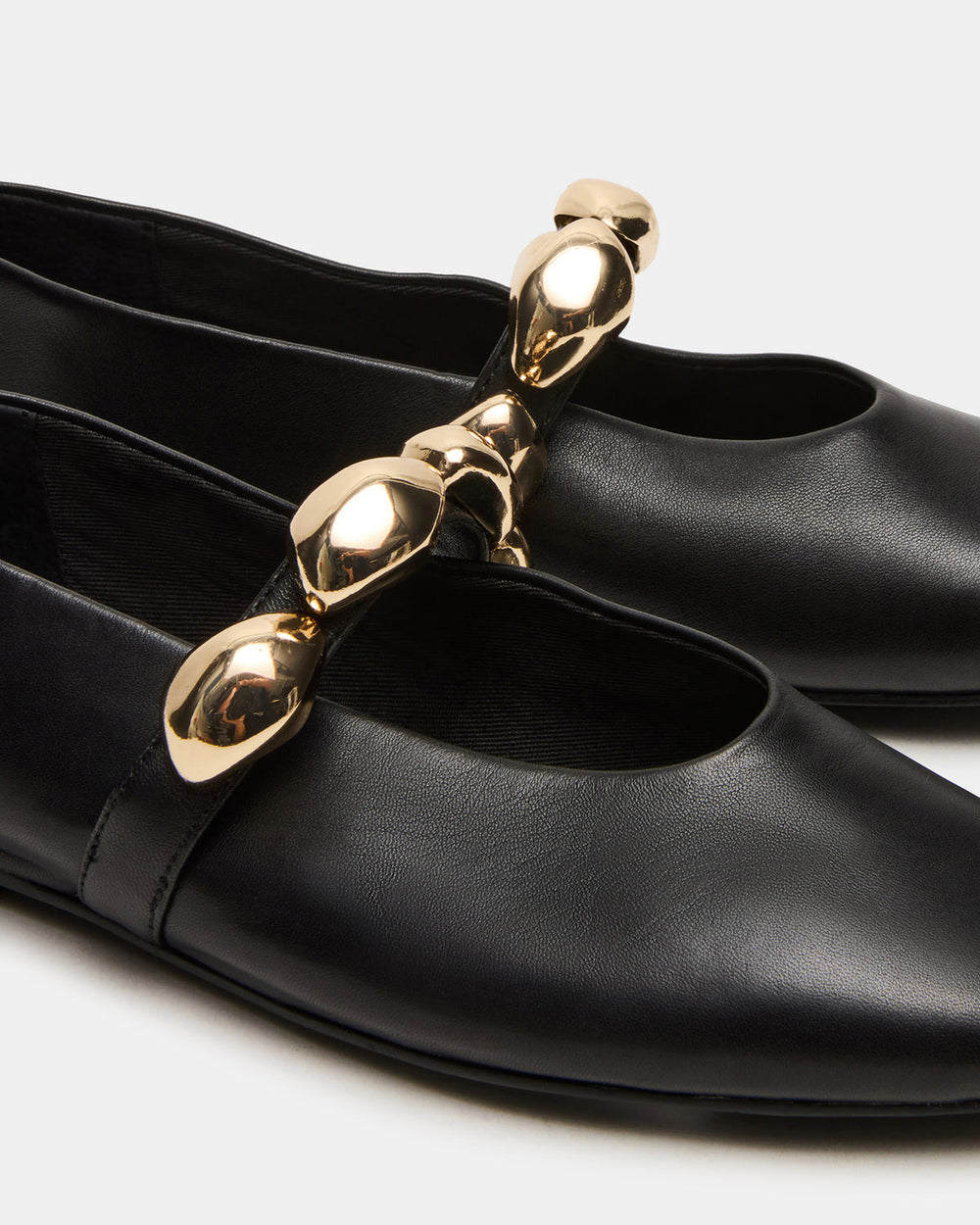 POPPIN Black Leather Mary Jane Ballet Women's Flat | Steve Madden discount