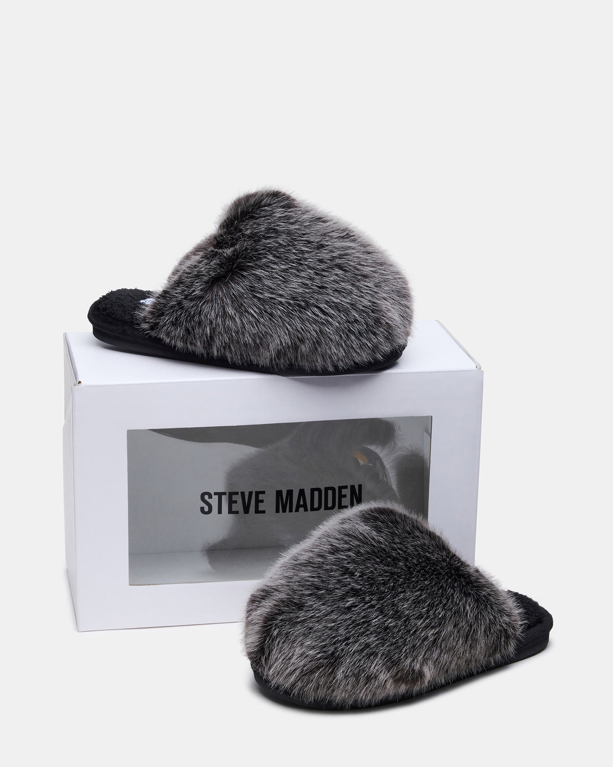 POOF GREY Slip-On Faux Fur Mule Women's Flat | Steve Madden online