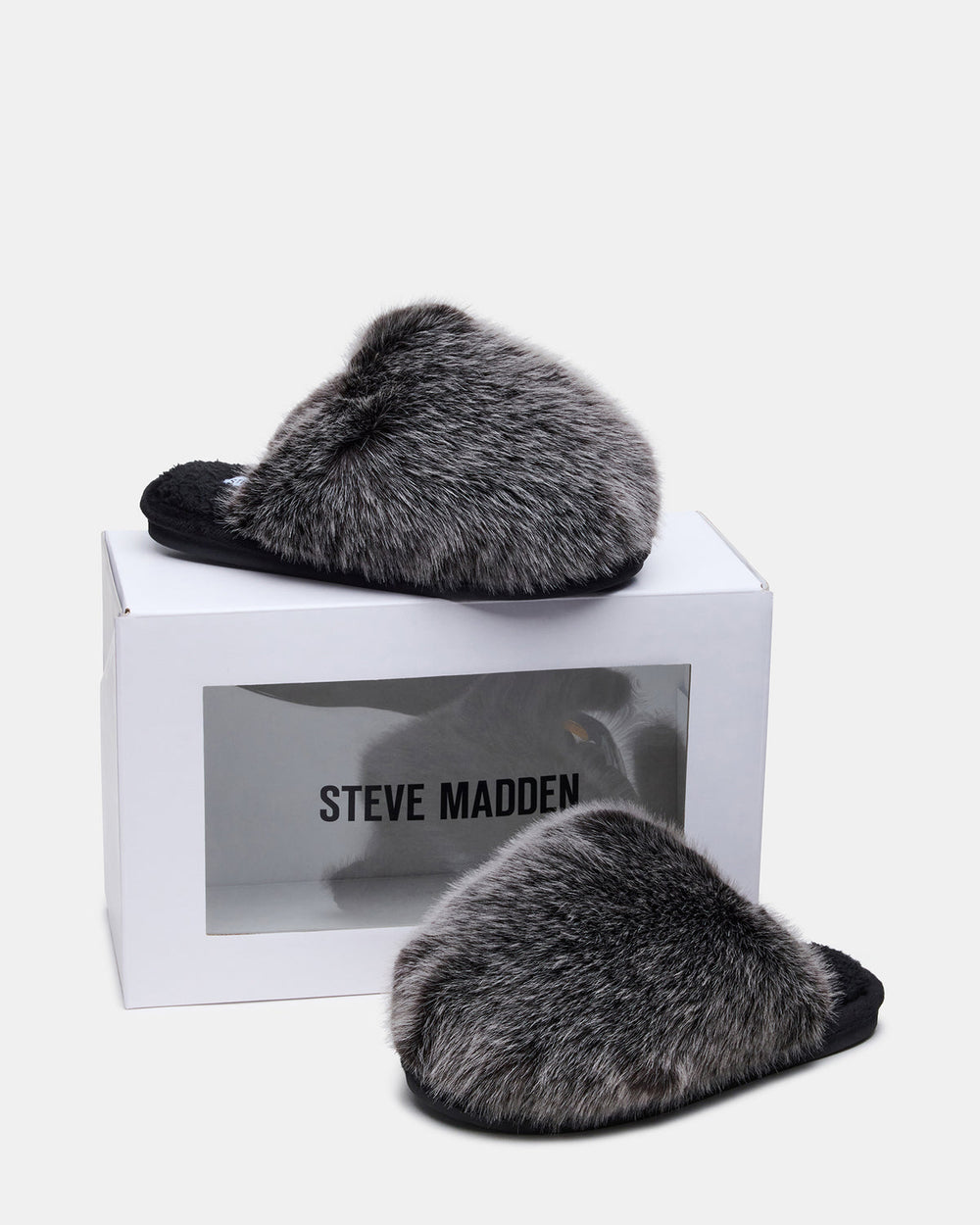 POOF GREY Slip-On Faux Fur Mule Women's Flat | Steve Madden online