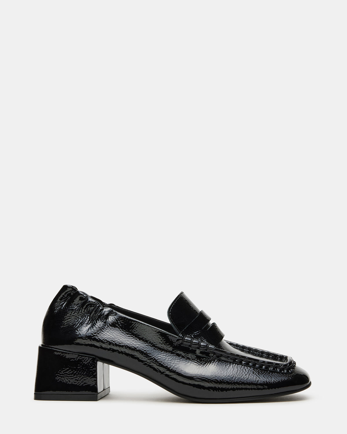 ESTEE Black Crinkle Patent Square-Toe Heeled Women's Loafer | Steve Madden US