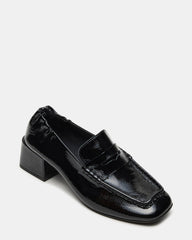 ESTEE Black Crinkle Patent Square-Toe Heeled Women's Loafer | Steve Madden US