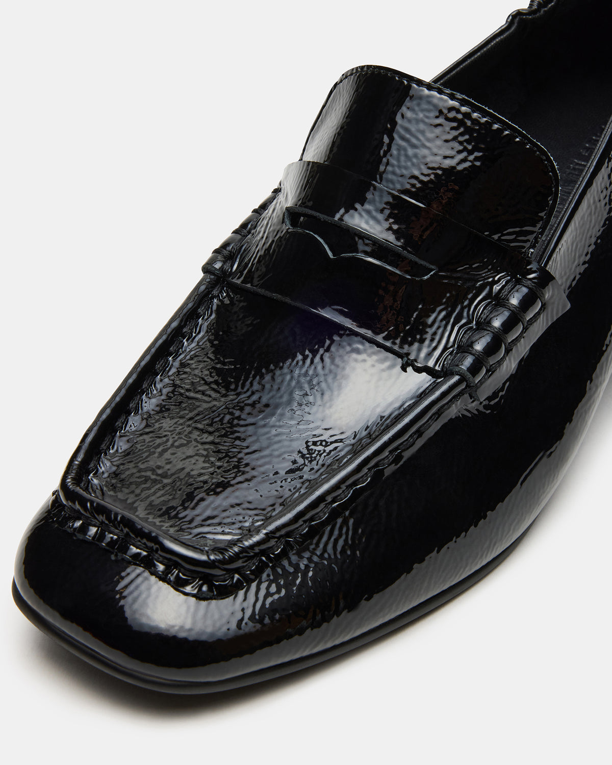 ESTEE Black Crinkle Patent Square-Toe Heeled Women's Loafer | Steve Madden US