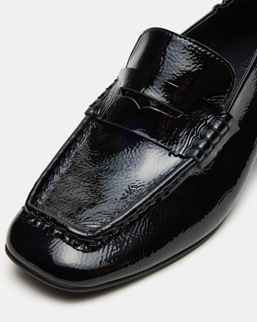 ESTEE Black Crinkle Patent Square-Toe Heeled Women's Loafer | Steve Madden US