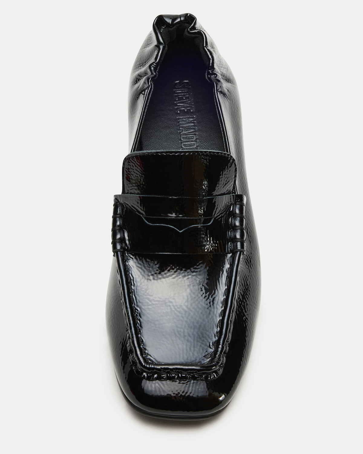 ESTEE Black Crinkle Patent Square-Toe Heeled Women's Loafer | Steve Madden US