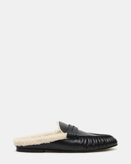 RAFE Faux Fur Black Leather Slip-On Mule Women's Flat | Steve Madden outlet