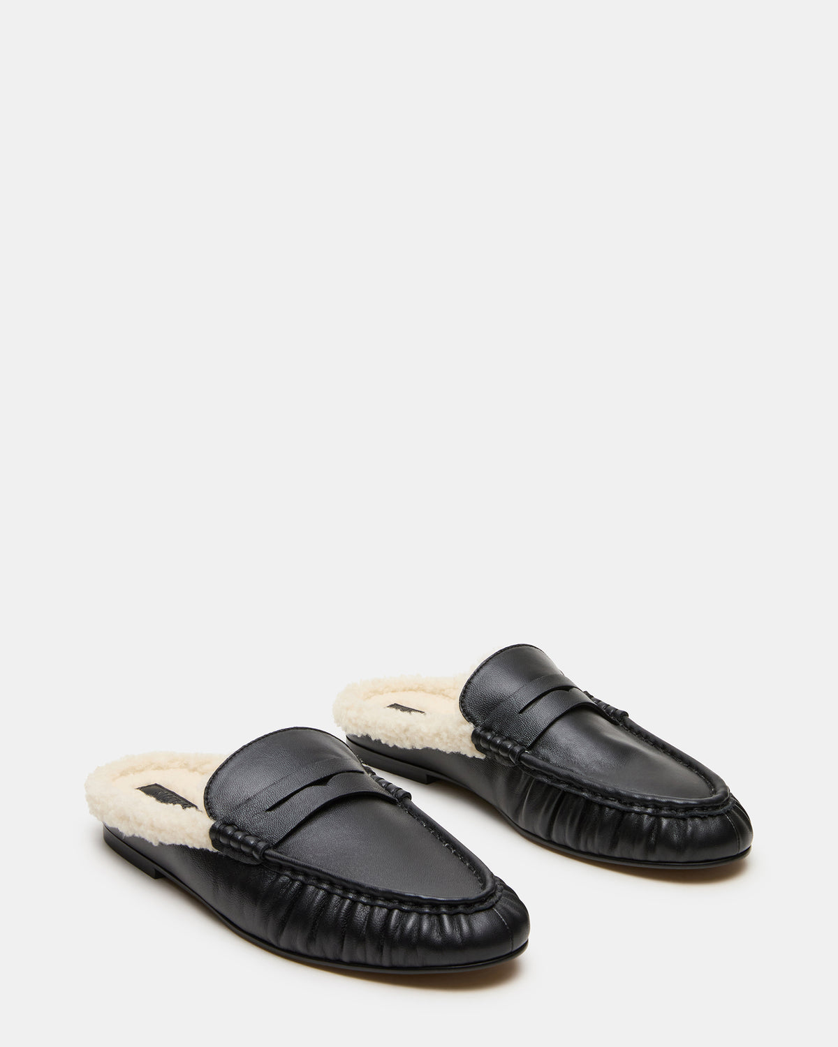 RAFE Faux Fur Black Leather Slip-On Mule Women's Flat | Steve Madden outlet