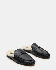 RAFE Faux Fur Black Leather Slip-On Mule Women's Flat | Steve Madden outlet