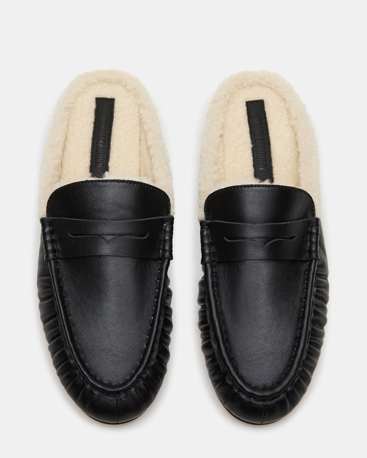 RAFE Faux Fur Black Leather Slip-On Mule Women's Flat | Steve Madden outlet