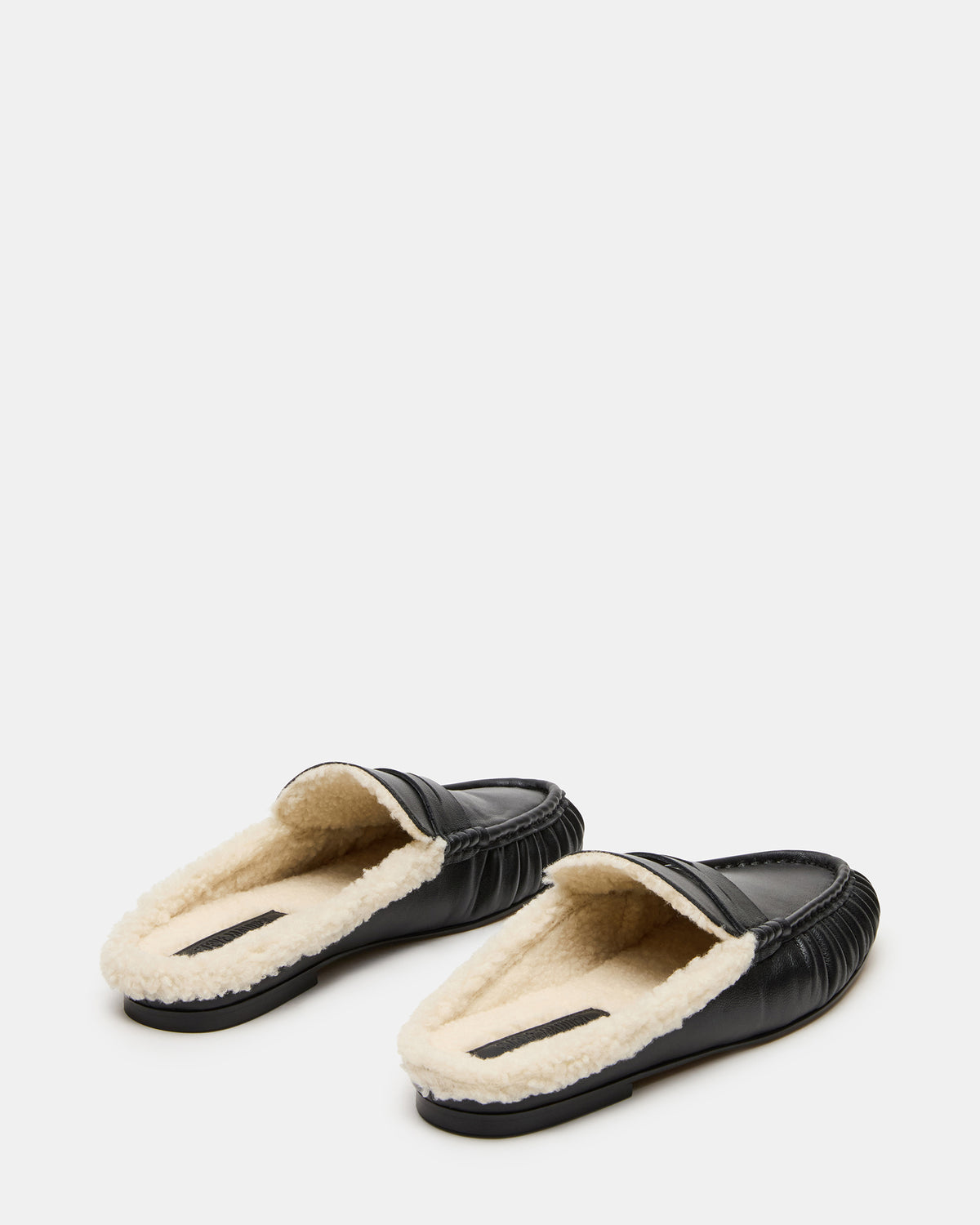 RAFE Faux Fur Black Leather Slip-On Mule Women's Flat | Steve Madden outlet