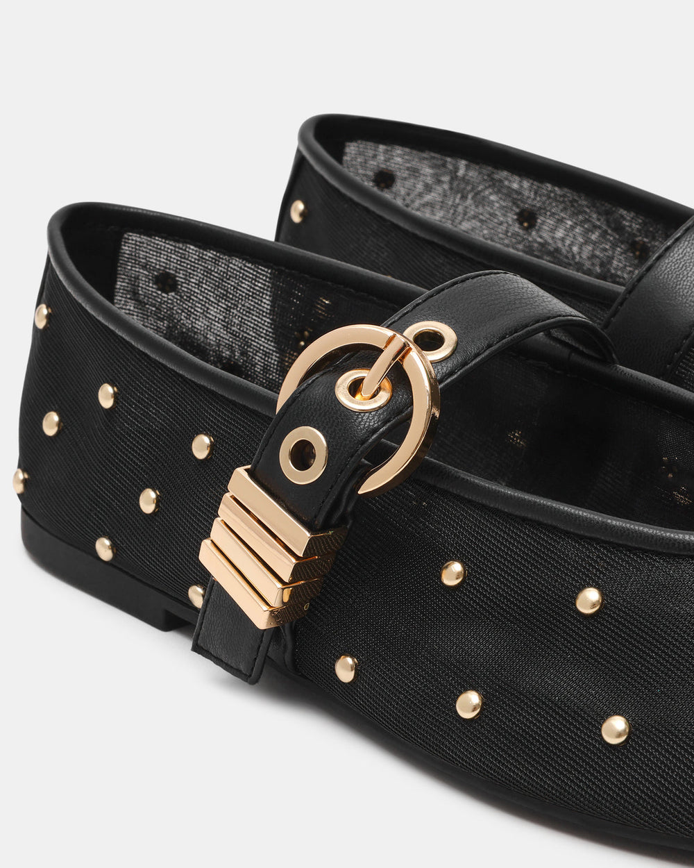 LUCIA Stud Black Multi Mesh Mary Jane Ballet Women's Flat | Steve Madden for Sale