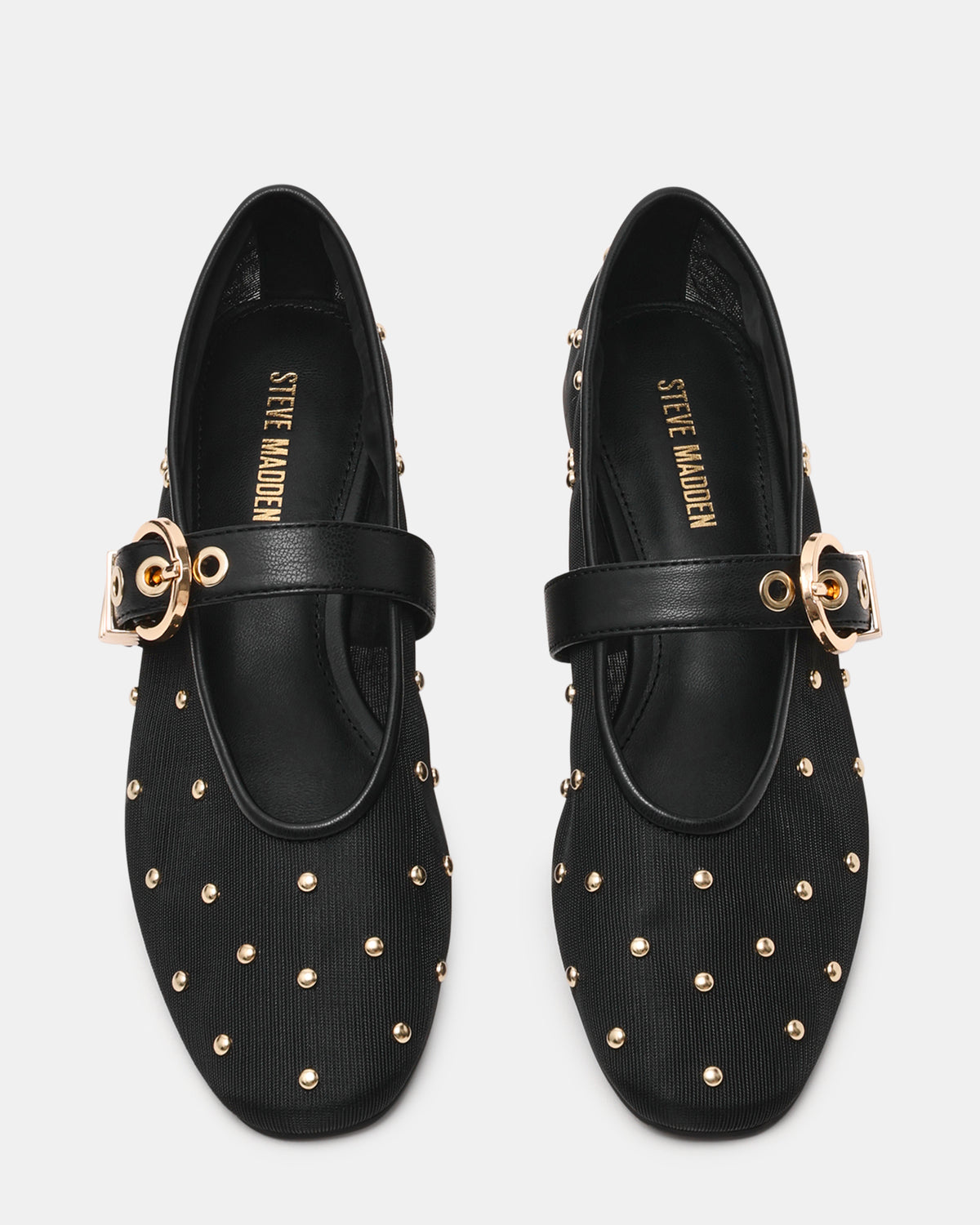 LUCIA Stud Black Multi Mesh Mary Jane Ballet Women's Flat | Steve Madden for Sale