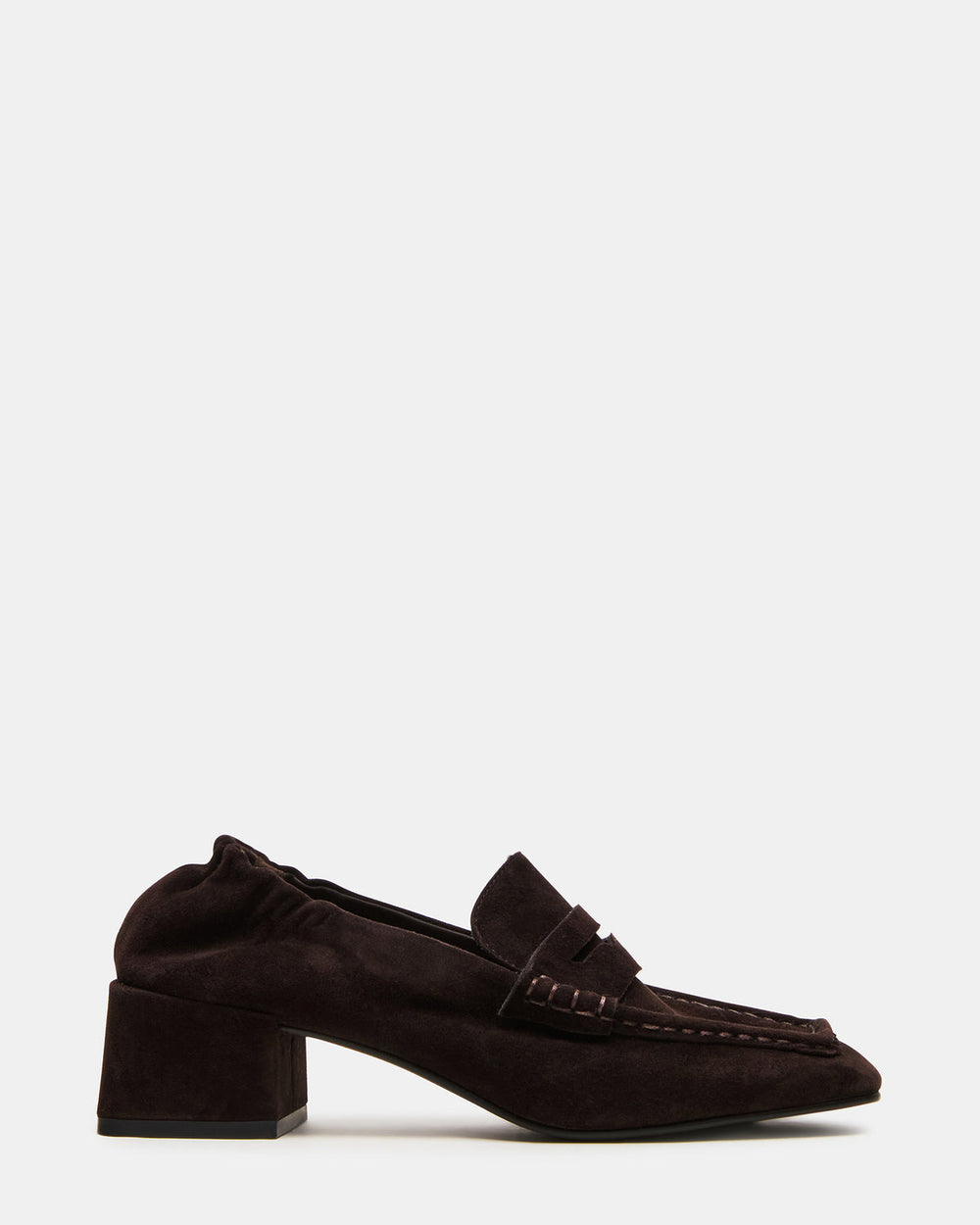 ESTEE Brown Suede Square-Toe Heeled Women's Loafer | Steve Madden on Sale