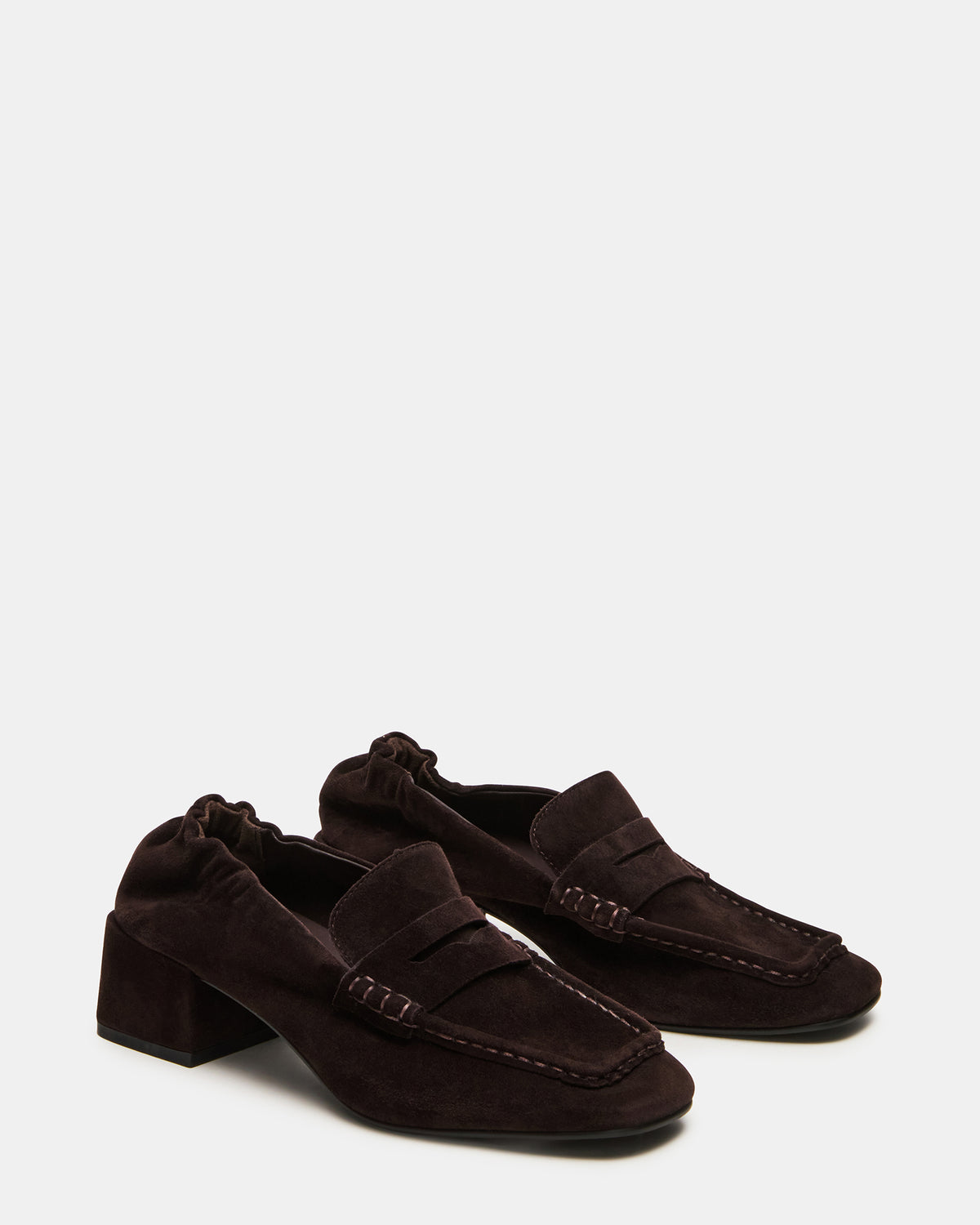 ESTEE Brown Suede Square-Toe Heeled Women's Loafer | Steve Madden on Sale