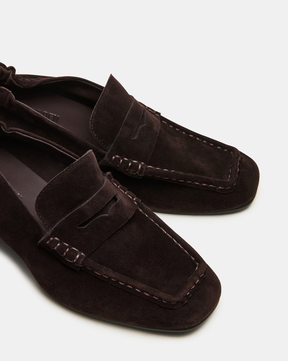 ESTEE Brown Suede Square-Toe Heeled Women's Loafer | Steve Madden on Sale