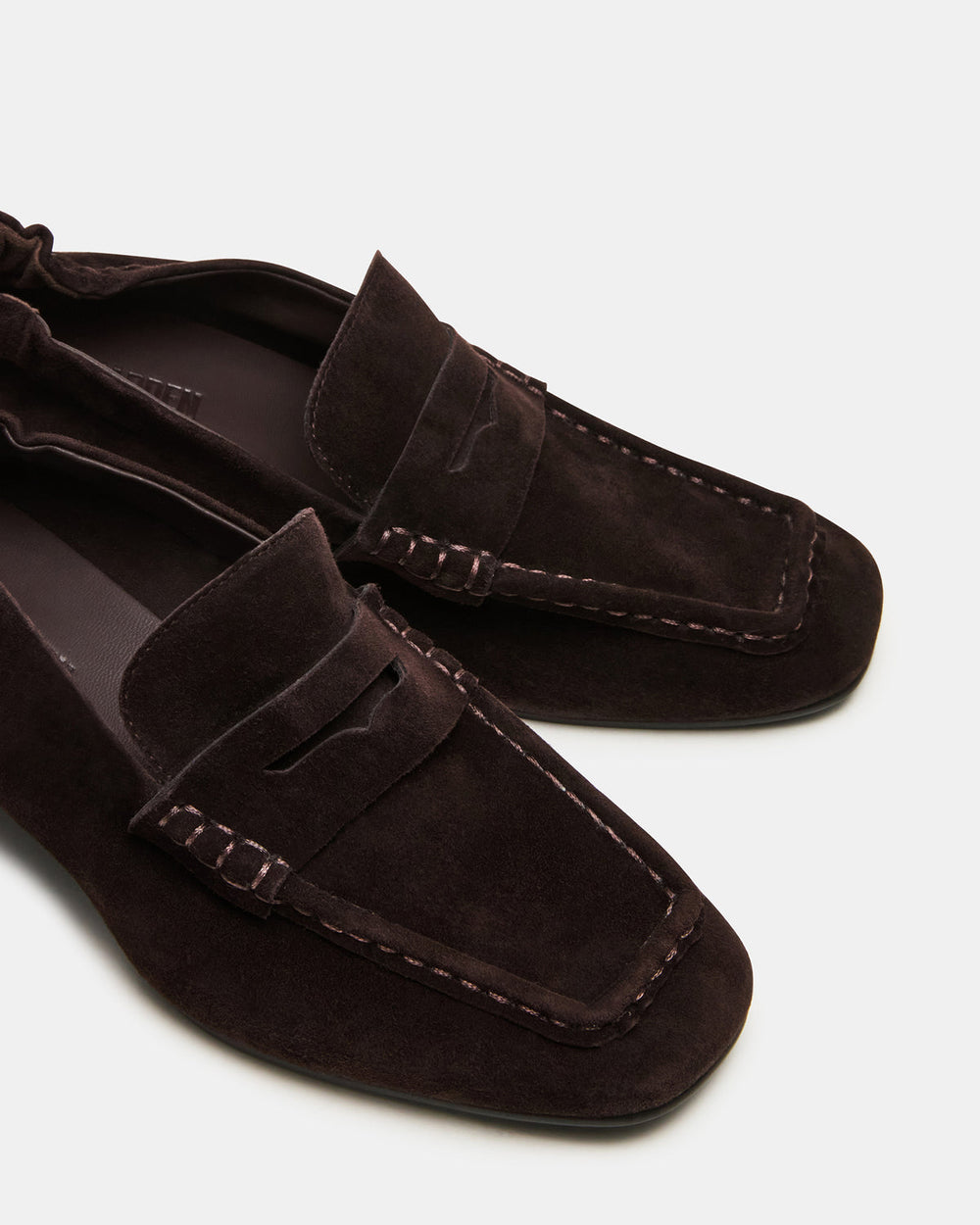 ESTEE Brown Suede Square-Toe Heeled Women's Loafer | Steve Madden on Sale