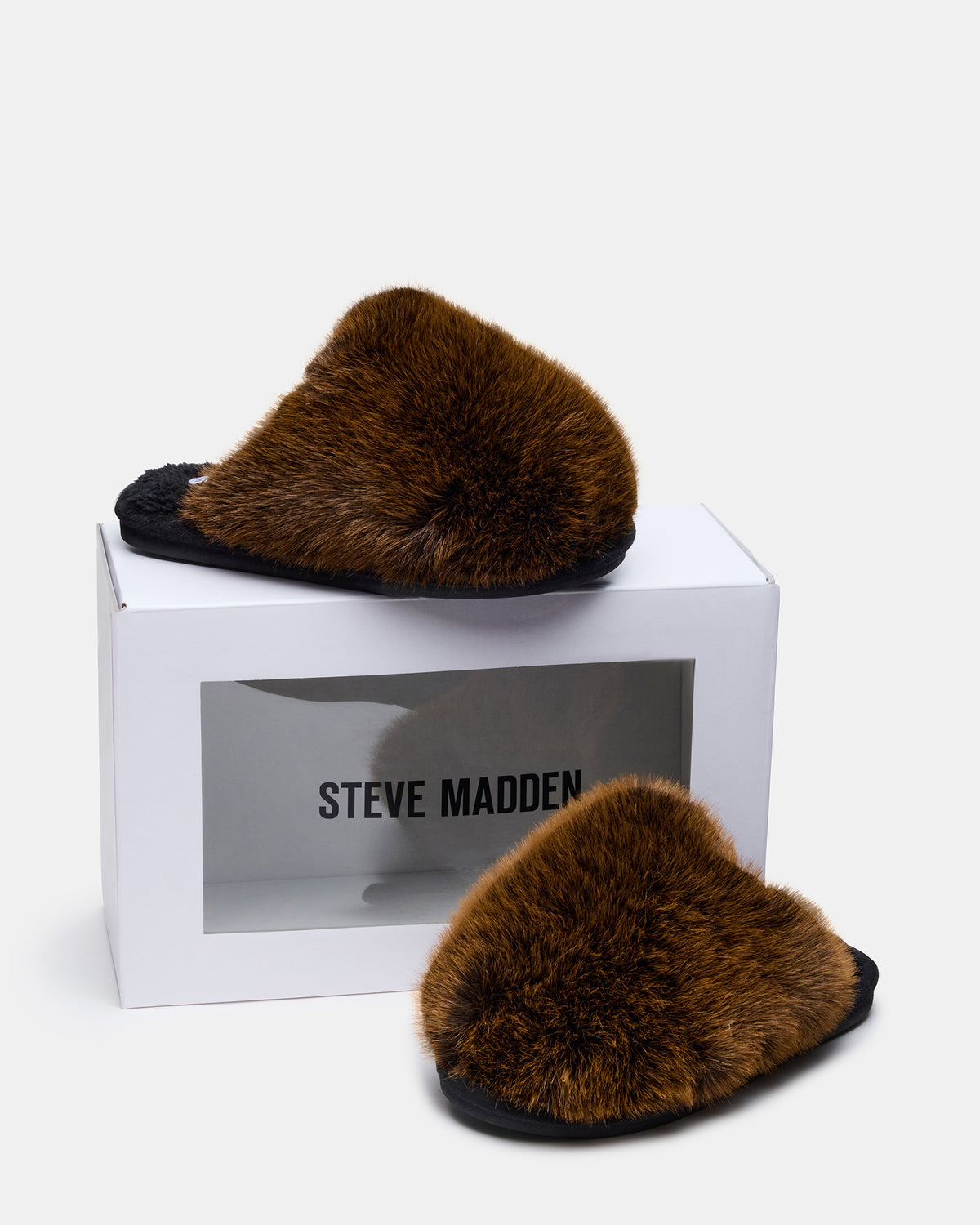 POOF Brown Slip-On Faux Fur Mule Women's Flat | Steve Madden near me