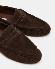 ROGER Chocolate Brown Suede Slip-On Women's Loafer | Steve Madden US
