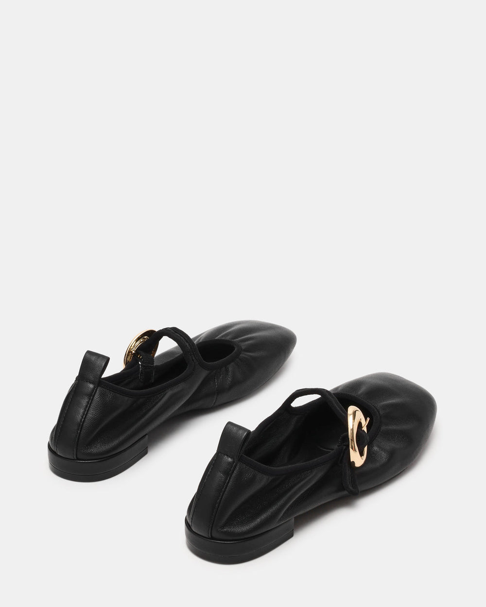 DAFFIA Black Leather Mary Jane Gold-Detail Buckle Ballet Women's Flat | Steve Madden on Sale