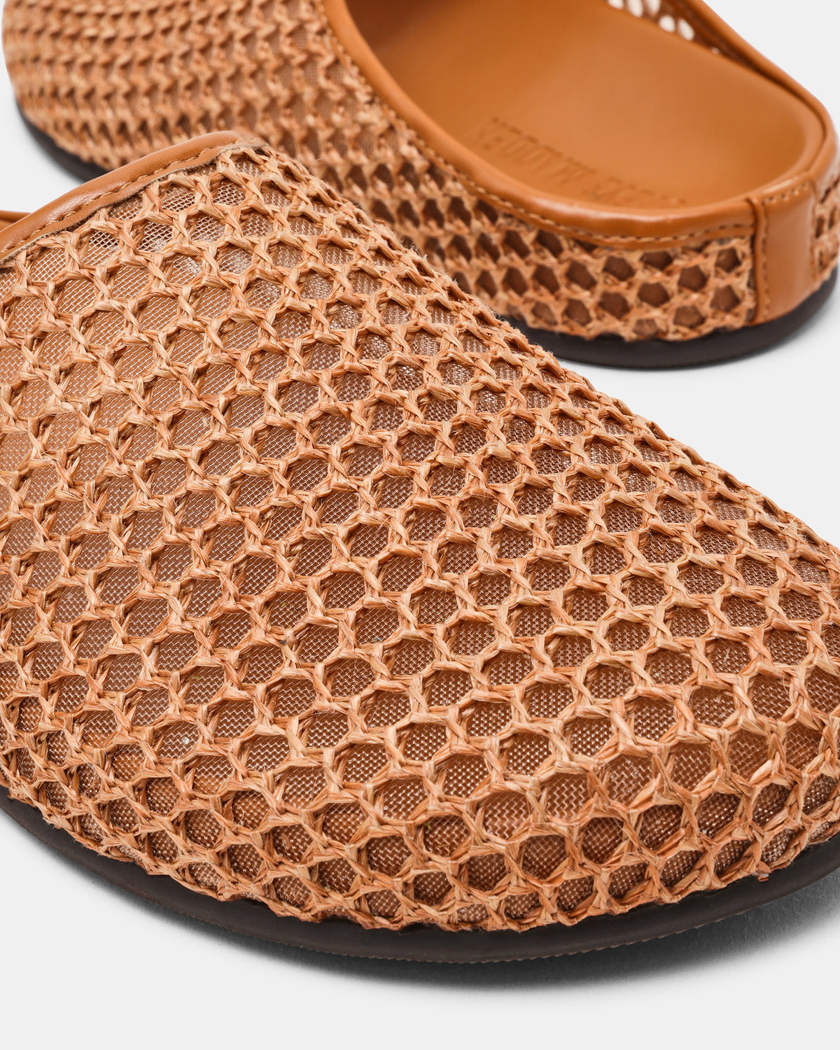 FERN Tan Raffia Mesh Mule Slip-On Round-Toe Women's Flat | Steve Madden on Sale