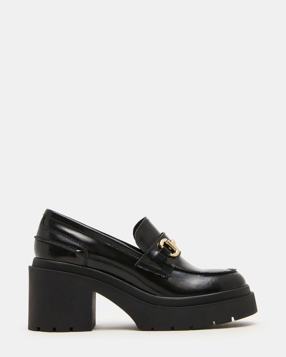LAZRA Black Platform Lug Block Heel Women's Loafer | Steve Madden discount