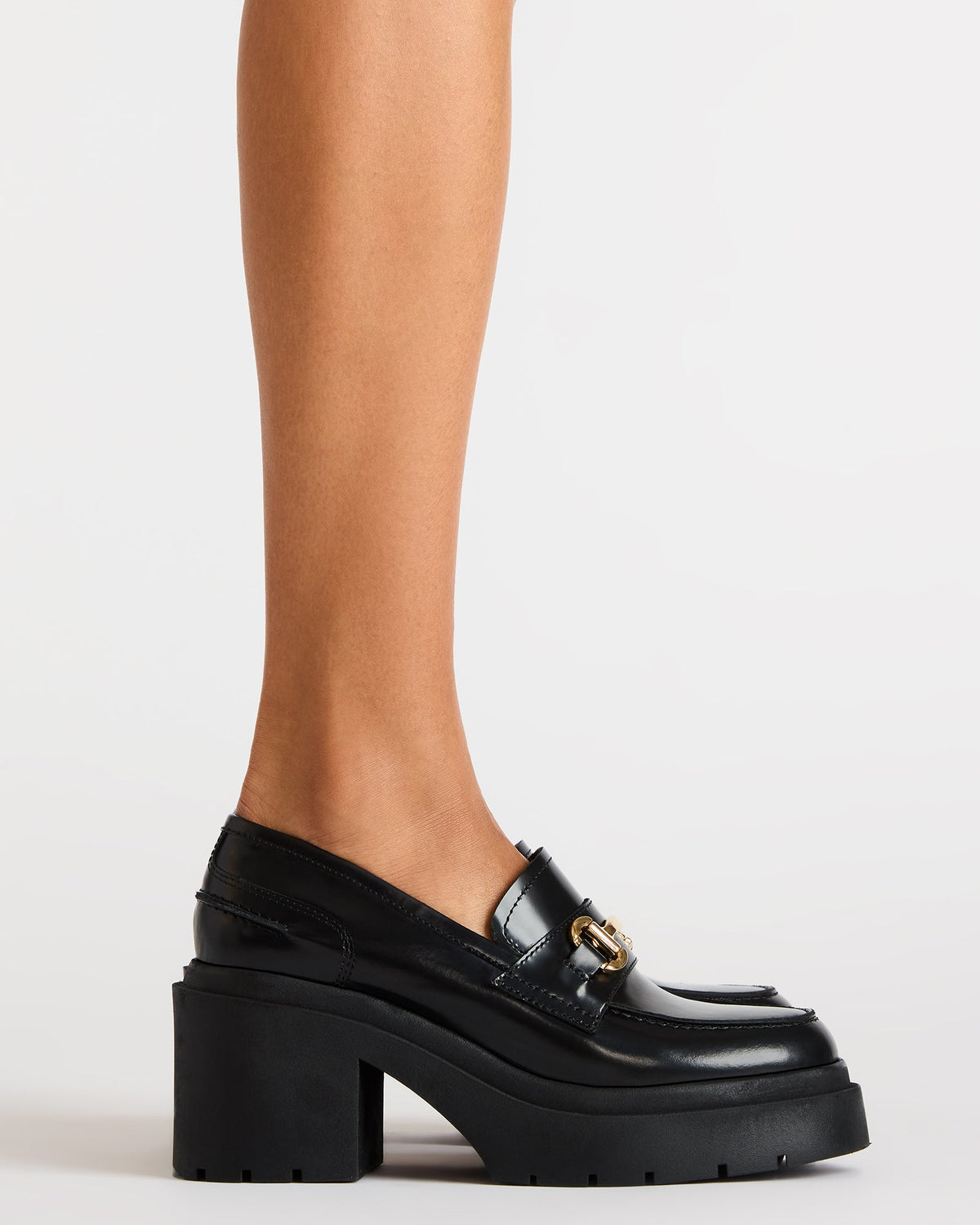 LAZRA Black Platform Lug Block Heel Women's Loafer | Steve Madden discount