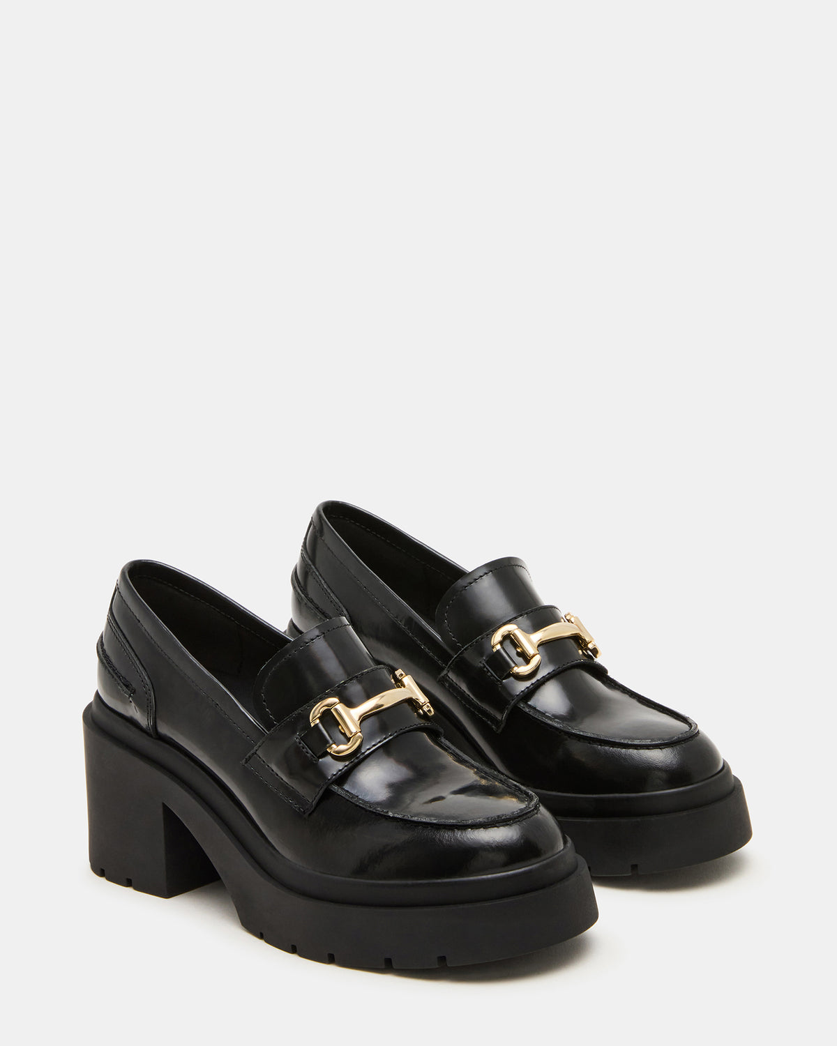 LAZRA Black Platform Lug Block Heel Women's Loafer | Steve Madden discount