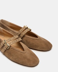 LYDIA Taupe Suede Square-Toe Mary Jane Ballet Women's Flat | Steve Madden online