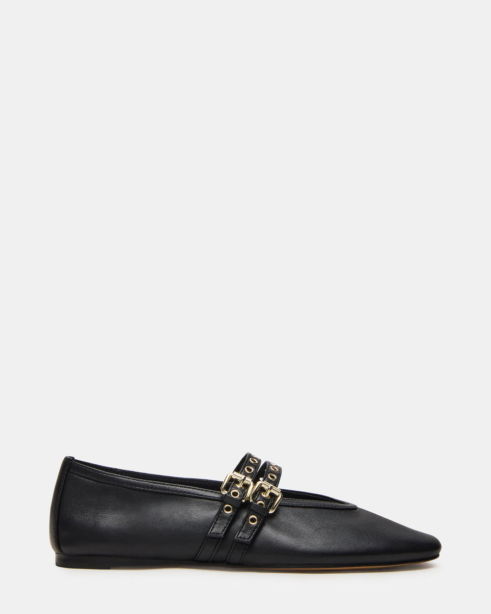 LYDIA Black Leather Square-Toe Mary Jane Ballet Women's Flat | Steve Madden outlet