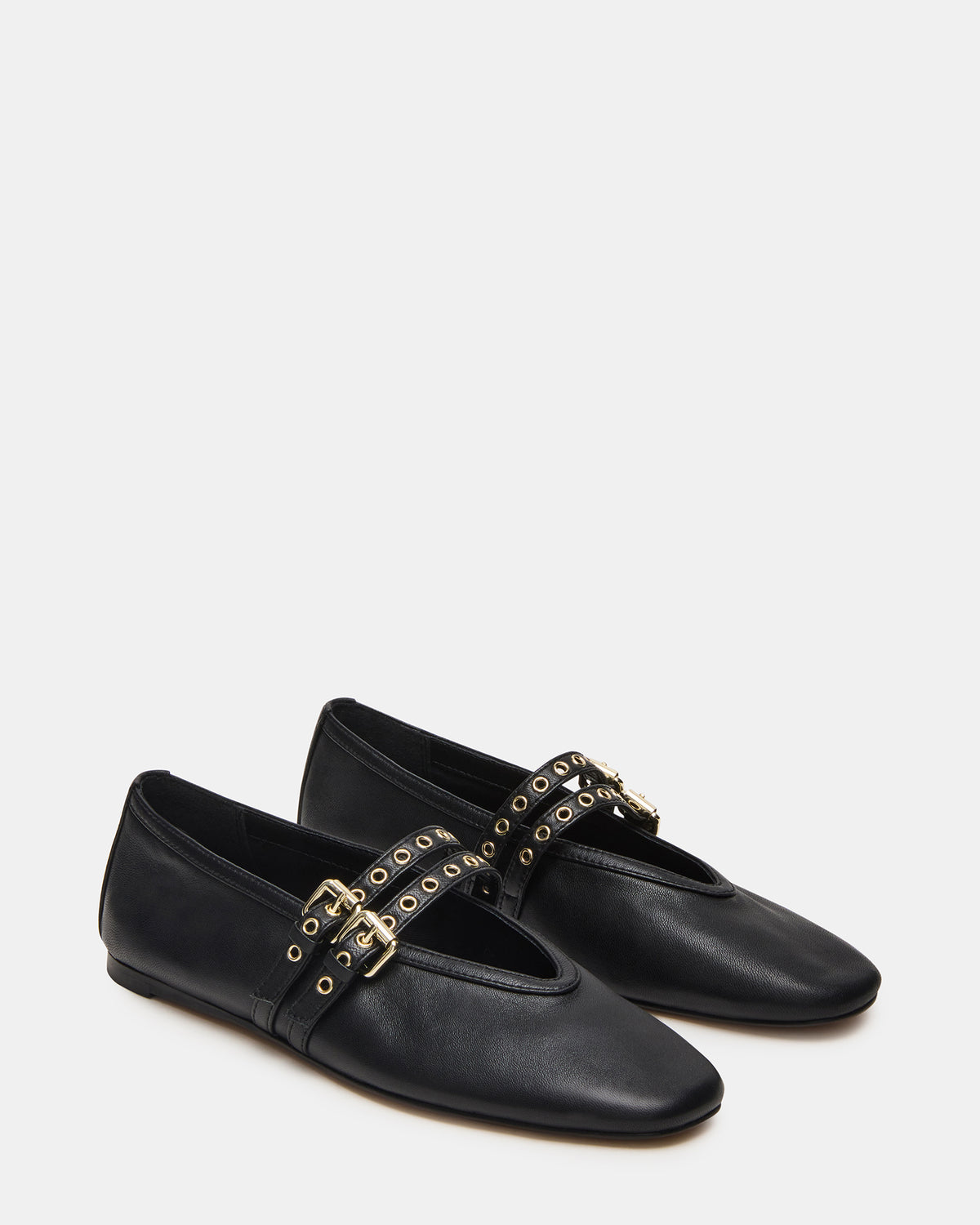 LYDIA Black Leather Square-Toe Mary Jane Ballet Women's Flat | Steve Madden outlet